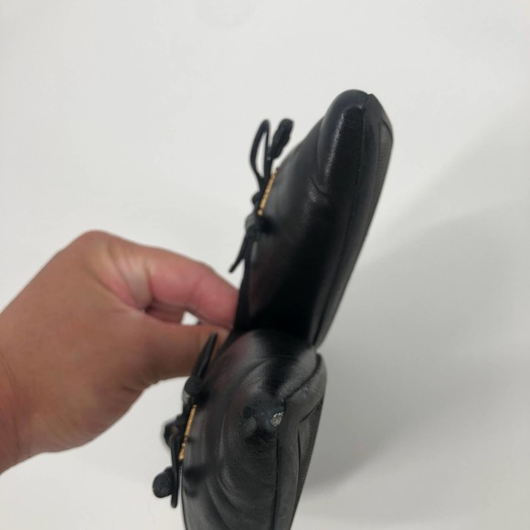 Prada Bow Logo Pointed Toe Flat in Black Leather Shoes Size 7 - Picture 6 of 7